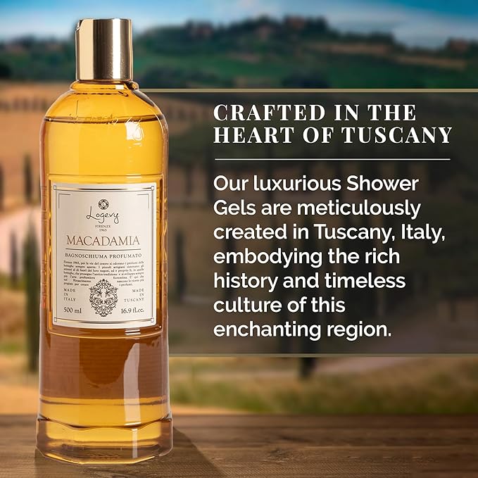 Logevy Macadamia Shower Gel – Indulgent Aroma Made from the Best Skin-Friendly Ingredients Rich in Nutritional Properties for Rejuvenating Hydrating and Soothing Action – 500ml