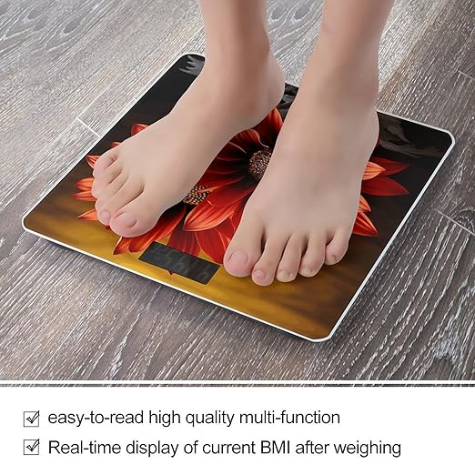 Red SunflowerScale for Body Weight with LCD High Precision Weighing Scales Fashion Sturdy Tempered Glass Weight Scales Easy-to-Read Digital Bathroom Scale for Daily 400lb