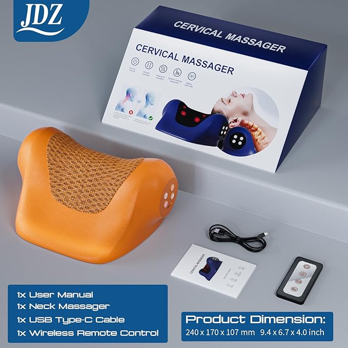 JDZ Neck Massager with Heat 3-in-1 Electric Cervical Massager for Pain Relief with Hot Compress Ergonomic Neck and Shoulder Relaxer Stretcher - ldeal Gift for Office Athletes Everyone etc. Brown