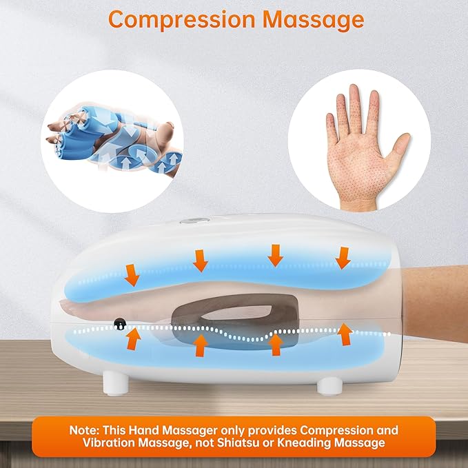 Snailax Cordless Hand Massager with Heat and Compression Vibration Hand Massager 3 Compression Intensities Rechargeable Gifts for Women Men Mom