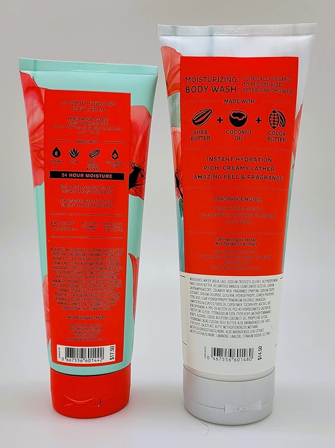 Bath &amp Body Works Poppy - 2 pc Bundle - Moisturizing Body Wash - 10 fl oz and Ultimate Hydration Body Cream - 8 fl oz.