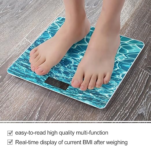 Blue Aqua Pool Water Scale for Body Weight Highly Accurate Digital Bathroom Body Scale Digital Bathroom Scales for People Anti-Slip Large LCD Display Smart Scales