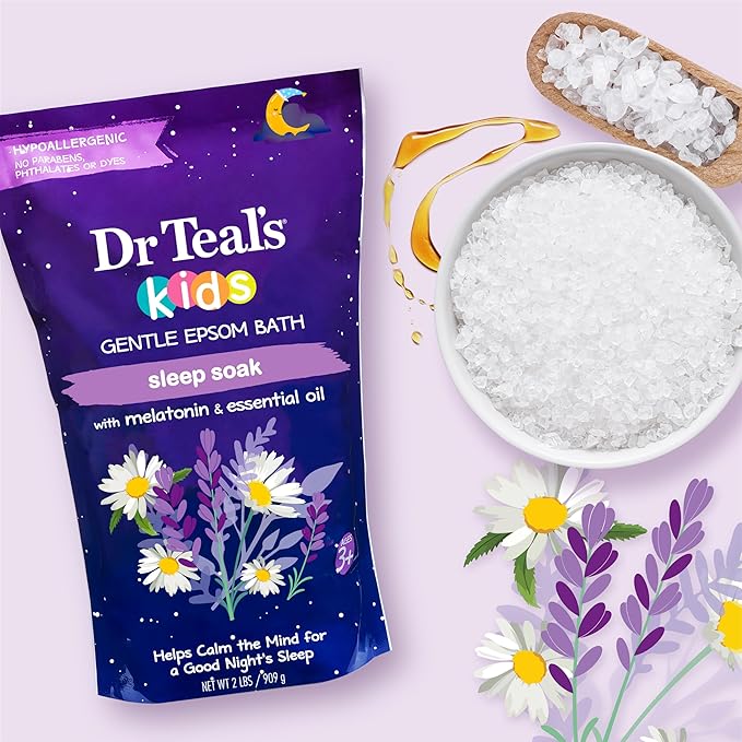 Dr Teal's Kids 3-in-1 Elderberry Bath: Bubble Bath Body Wash &amp Shampoo 20 fl oz. &amp Kids Gentle Epsom Salt Sleep Soak with Melatonin &amp Essential Oil Blend 2 lbs (Pack of 3)