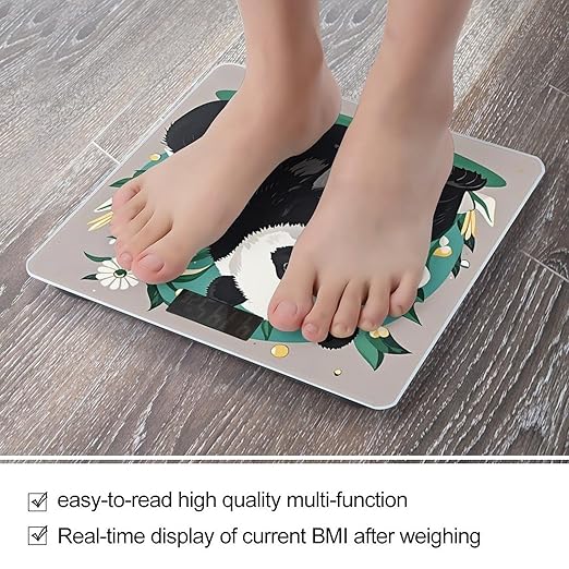 Panda Graphic Black and White Bathroom Scale for Body Weight with High Precision Large LCD Backlight Display Digital Weighing Scale with BMI Capacity Up to 180kg