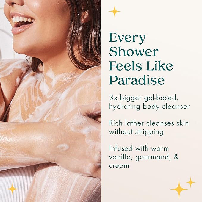 Kopari Jumbo Tahitian Vanilla Hydrating Body Wash | 25 oz Gel-Based Body Cleanser with Coconut Water Aloe &amp Sea Kelp | Rich Lather Signature Coconut Milk Scent