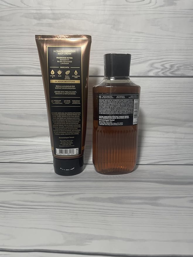 Bath &amp Body Works Mahogany Teakwood Men's 3-in-1 Hair Face &amp Body Wash and Body Cream 2 Piece Set