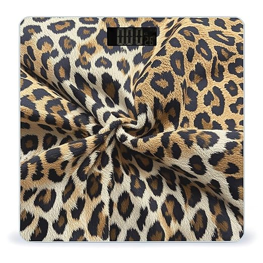 Leopard Print Pattern Scale for Body Weight Highly Accurate Digital Bathroom Scale Sturdy Tempered Glass Weighing Scales with LCD Display Fashion Body Fat Smart Scales 400lb