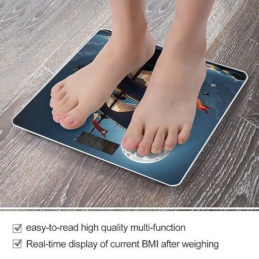 Pirate Sailboat Full Moon Scale for Body Weight Accurate Digital Bathroom Scale Toughened Glass High Precision Scales Smart Weight Scales with Large LCD Backlight Display Weighing Machine