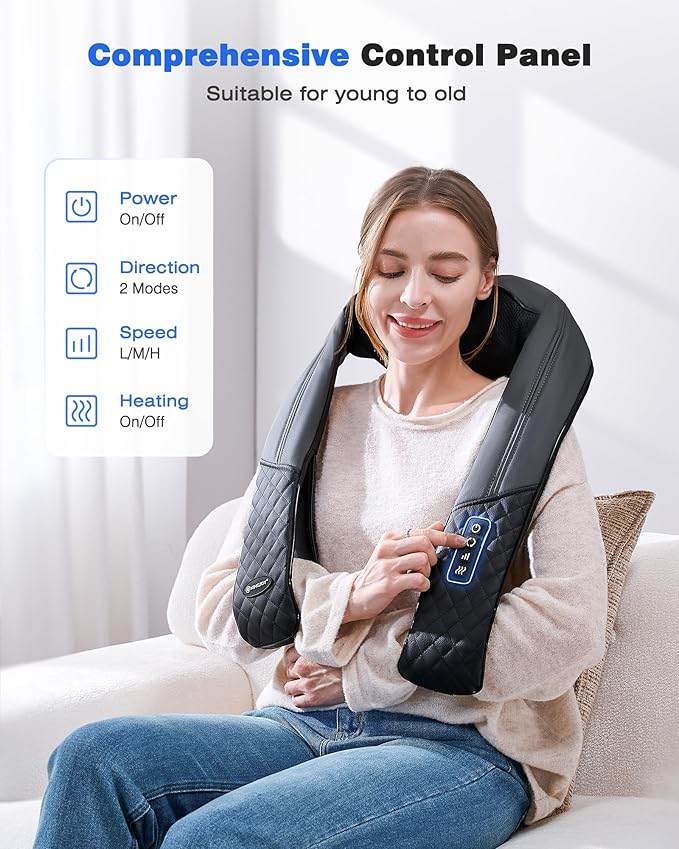 KINGJOY Neck and Shoulder Massager with Heat Shiatsu Neck and Back Massager for Back Shoulder Legs 2025 Upgraded 4D Kneading Deep Tissue Pain Relief Gifts for Women/Men/Mom/Dad Plug-in Use Only