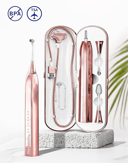 Supersmile Zina45™ Deluxe Sonic Pulse Toothbrush – Rechargeable Electric Brush with Angled Head &amp Travel Case – for Whiter Teeth and Healthier Gums