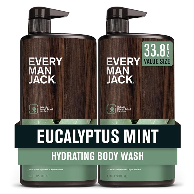 Every Man Jack Eucalyptus Mint Hydrating Mens Body Wash for All Skin Types - Cleanse Nourish and Hydrate Skin with Naturally Derived Ingredients - Paraben Free Phthalate Free Dye Free - 33.8oz