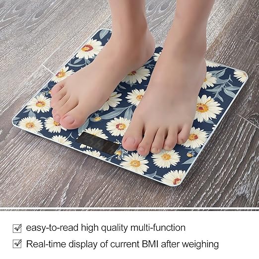 Automatic Switch Digital Bathroom Weighing Scale Smart Scale for Body Weight Daisy Flower Floral Print