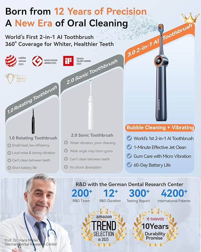 RANVOO] Save $42 to Get AirJet X3 Electric Toothbrush White and AirJet X5 Electric Toothbrush Together