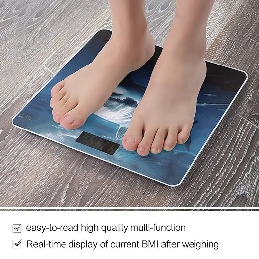 Great White Shark Bathroom Scale Automatic Power On/Off Body Scales LCD Backlight Display Square Digital Scale Rounded Corners Bathroom Scales for Home Bedrooms