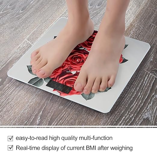 Digital Bathroom Scale for Body Weight Scale with Bright LCD Display High Accuracy Step-On Technology Auto On/Off Red Rose Flower Cluster Digital Scales 400 Lbs /180kg