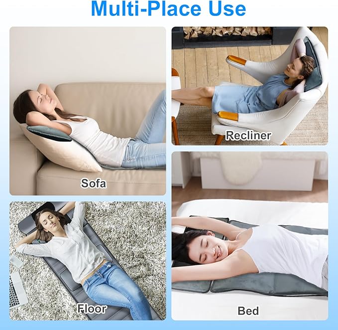 Full Body Massage Mat with Heat &amp Neck Lumbar Massager PillowMultifunctional Back Heated Mattress Pad with 10 Vibration Motors 3 Heating Pads &amp 9 Massage Modes for Neck Back Leg Pain Relief