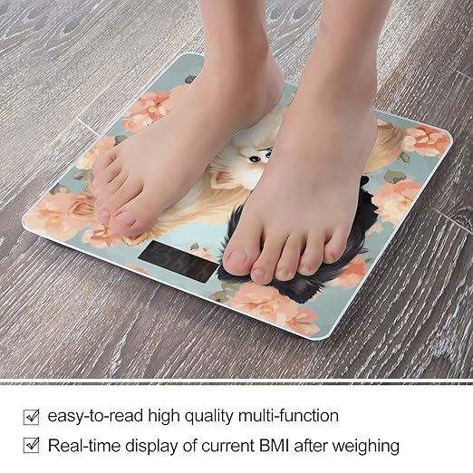 Pomeranians Pattern Bathroom Scale for Body Weight 400 Lb Weight Scale with High Precision Sensors Tempered Glass Highly Accurate Digital Weighing Machine for People