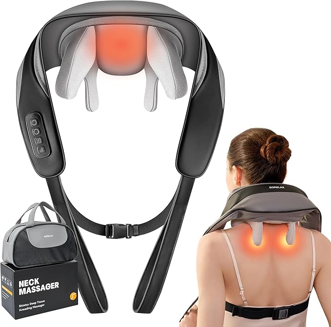 Neck Massager for Pain Relief Deep Tissue Shiatsu Neck and Back Massager With Heat Electric Massage Pillow for Shoulder Leg Body Muscle Pain Relief Gifts For Women Men Mom Dad (Black【with bag】)