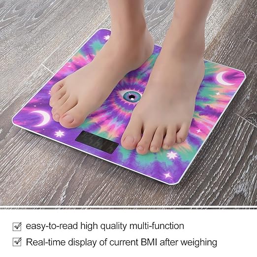 Digital Bathroom Scale for Body Weight Scale with Bright LCD Display High Accuracy Step-On Technology Auto On/Off Tie Dye Hippies Print Digital Scales 400 Lbs /180kg