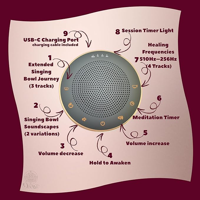 Automatic Singing Bowl Machine – Electric Tibetan Sound Bowl for Meditation Ritual &amp Sound Therapy 8 Healing Tones Rechargeable USB-C Timer &amp Volume Control