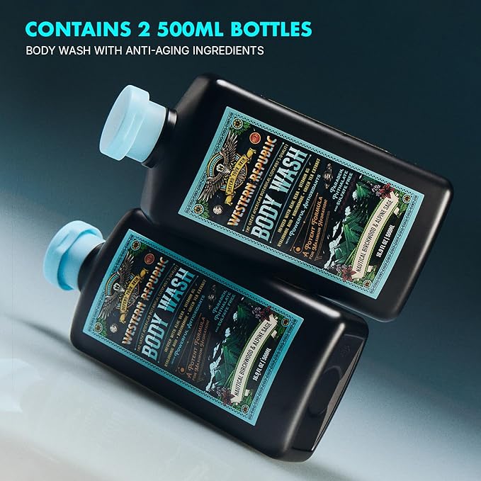 Men's Body Wash | Nautical Birchwood &amp Alpine Sage and Aviator's Eucalyptus &amp Fresh Citrus | Hydrating &amp Anti-Aging Formula with Aloe Niacinamide &amp Hyaluronic Acid (2 Pack) | Made in
