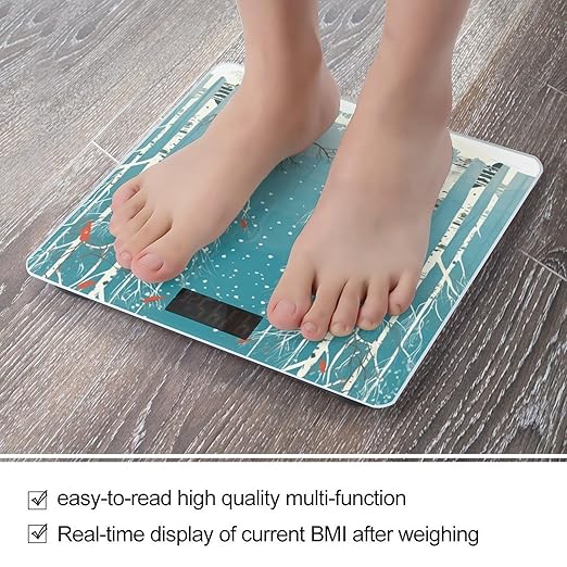 Merry Christmas Birch Tree Bathroom Scale for Body Weight Bathroom Weighing Scale with Backlit LCD Display Highly Accurate Measures Weight Up to 180kg