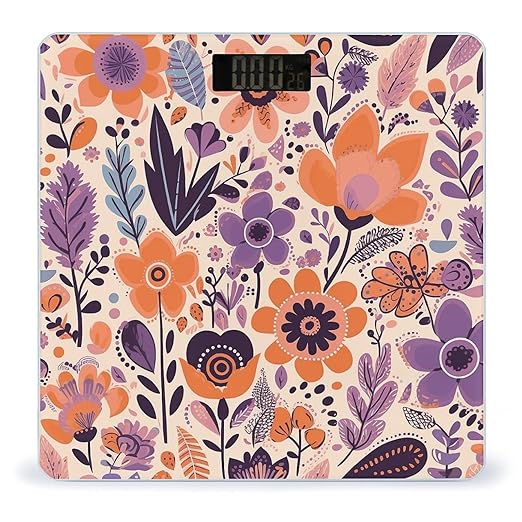 Light Orange Flowers Scale for Body Weight Digital Bathroom Scale Accurate Smart Weight Scales with Large Display Weighing Machine High Precision Scales