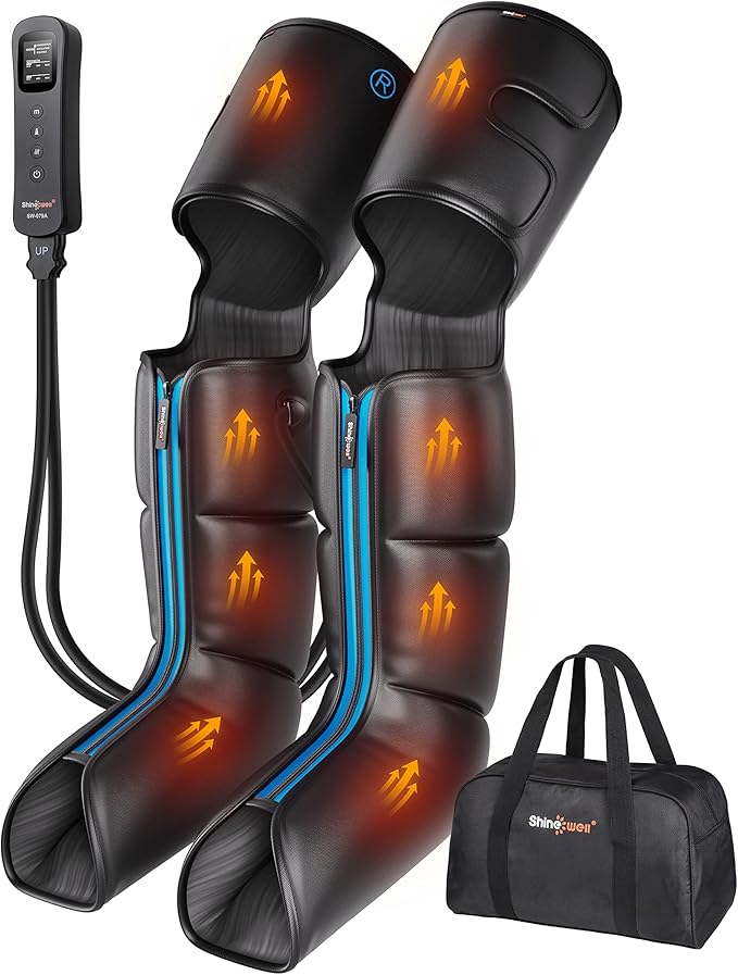 SHINE WELL Leg Massager with Heat and Compression for Circulation and Pain Relief Full Foot &amp Leg Air Compression Machine for Athletes Sequential Compression Boots Device for Post Workout Recove