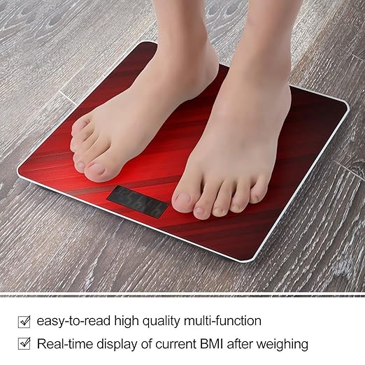 Red Stripe Bathroom Scale Automatic Power On/Off Body Scales LCD Backlight Display Square Digital Scale Rounded Corners Bathroom Scales for Home Bedrooms