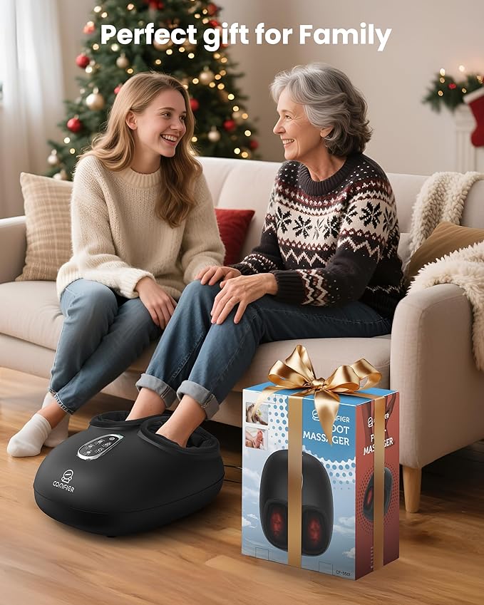COMFIER Heated Foot Massager for Neuropathy Pain Plantar Fasciitis Electric Feet Massager with Heat Compression Vibration Shiatsu Deep Tissue Relief Foot Heater Massager Large Size 14 for Men