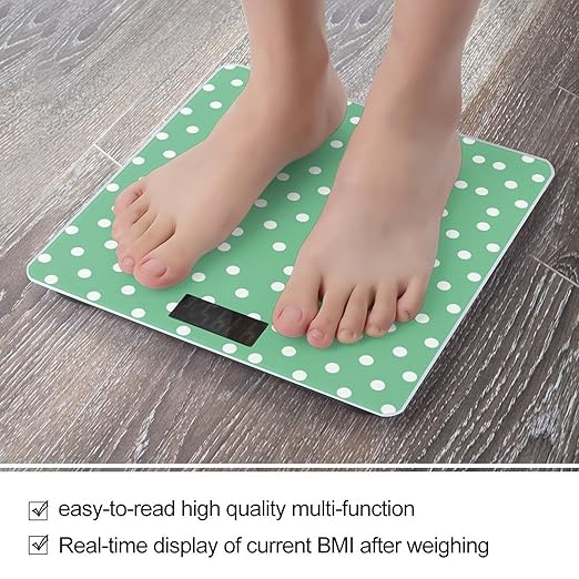 Green Polka Dots Weight Scale Digital Electronic Scales Bathroom Scale Larg LCD Backlight Display High Precisio MeasurementsTempered Glass