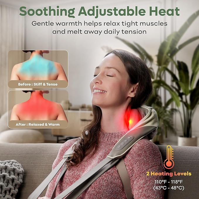 Electric Neck and Back Massager Heat Function Deep Tissue Cordless Neck Massager Relax Muscles 4D Kneading Heated Massage Shoulder Massager Gift Ideas for Dad Mom Friends