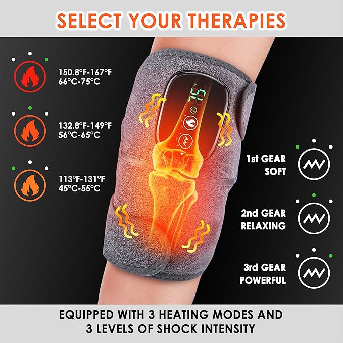 Cordless Knee Massager with Heat and Vibration 3-in-1 Heating Pad for Knee Shoulder and Elbow 5000mAh Battery Portable Touchscreen Control for Pain Relief
