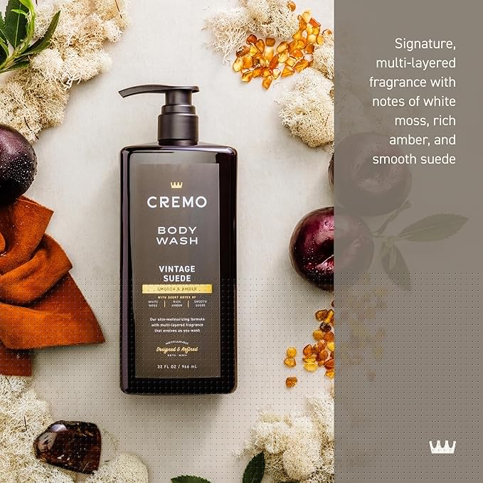 Cremo Rich-Lathering Vintage Suede Body Wash for MenA Vintage Suede with Notes of White Moss and Rich Amber32 Fl Oz(Pack of 2)