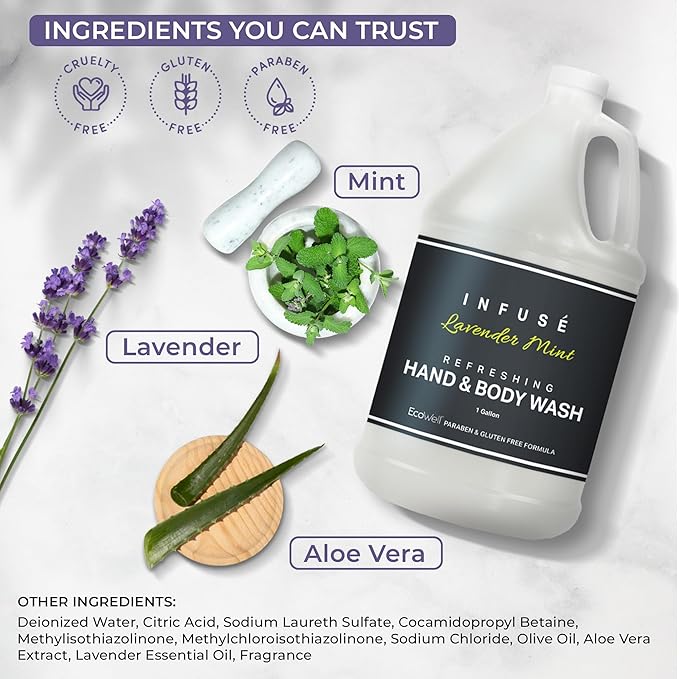 Infuse Hotel Hand &amp Body Wash | 1 Gallon | For Hospitality &amp Vacation Rentals to Refill Dispensers | (4 Gallons)
