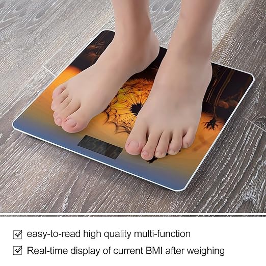 Sunset Dandelion Bathroom Scale Large LCD Backlight Display Digital Scale Rounded Corners Body Scales Automatic Power On/Off Bathroom Scales for Home Bedrooms