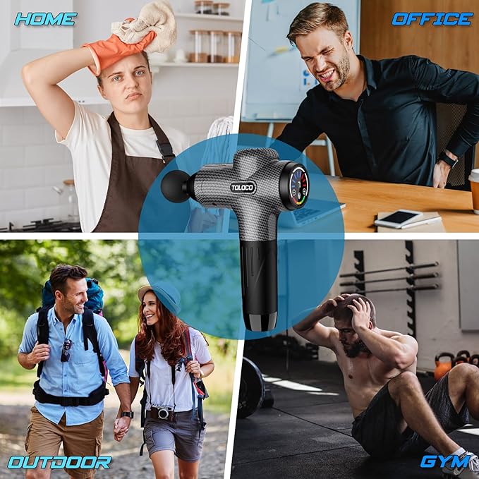 TOLOCO Massage Gun Upgrade Deep Tissue Back Massager with 10 Replacement Heads Percussion Massage Guns for Athletes for Pain Relief Super Quiet Electric Massager for Valentine Gift Carbon