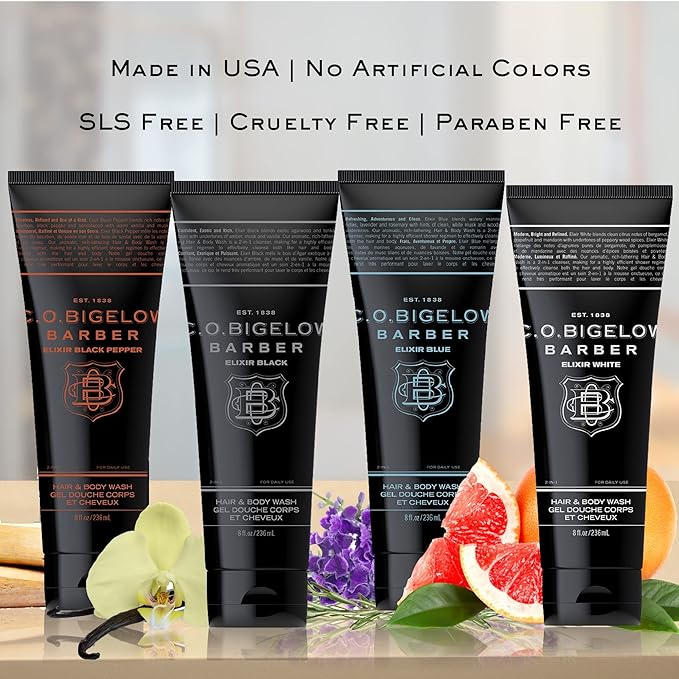 C.O. Bigelow Elixir White Hair &amp Body Wash for Men Pack of 2 Spice &amp Citrus Scented Men's 2 in 1 Shampoo &amp Body Wash 8 Fl Oz