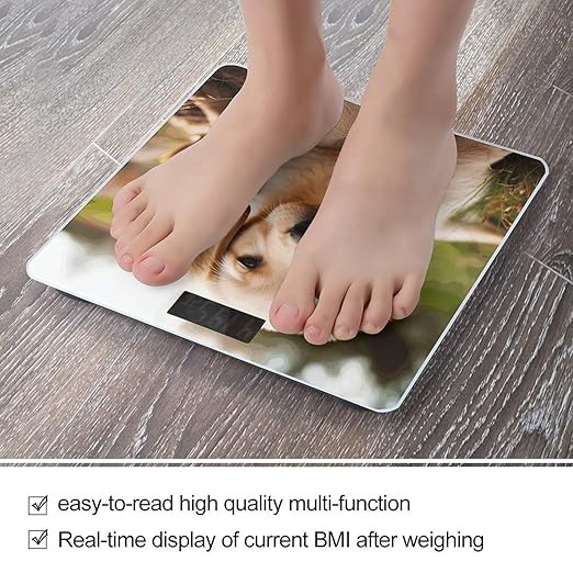 Cute Golden Retriever Puppy Bathroom Scale for Body Weight Bathroom Digital Electronic Weighing Scale with Back Lit LED Display Sturdy Tempered Glass Weight Watchers Scales 400lb