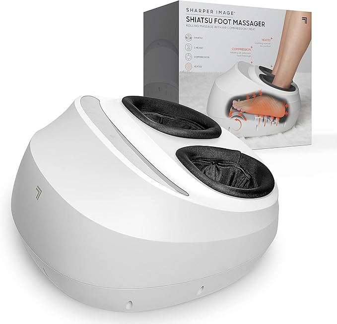 Sharper Image Electric Shiatsu Foot Massager with Heat &amp Air Compression Deep Kneading Rollers &amp Washable Cover Targets Heels Balls &amp Arches up to Mens Size 12 Gift for Women &amp Men