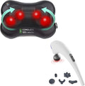 Zyllion ZMA-13RB Rechargeable Shiatsu Pillow Massager (Black) and ZMA-27 Rechargeable Handheld Massager Bundle (White)