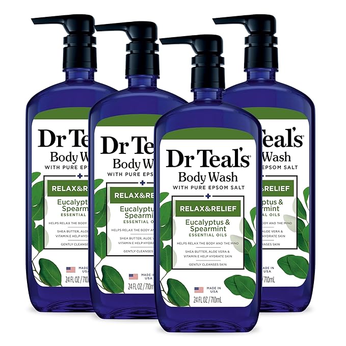 Dr Teal's Body Wash with Pure Epsom Salt Relax &amp Relief &amp Body Wash with Pure Epsom Salt Glow &amp Radiance with Vitamin C &amp Citrus Essential Oils 24oz (Pack of 2) (Packaging May Vary)
