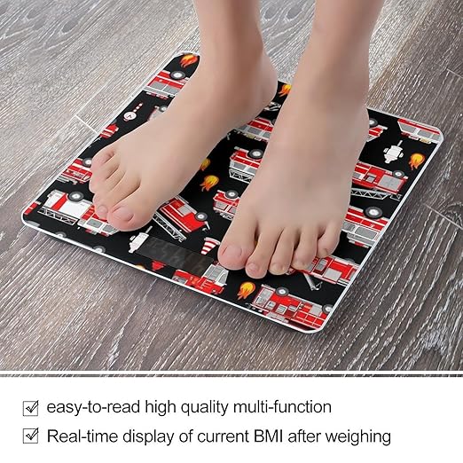 Women's Digital Bathroom Weighing Scale Automatic Switch Energy Saving Scale Smart Scale for Body Weight Red Fire Trucks Black