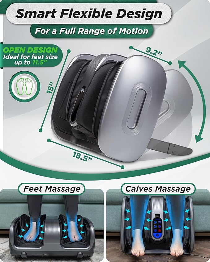 Lunix LX21 FSA Foot and Calf Massager with Remote Neuropathy &amp Plantar Fasciitis Relief Adjustable Leg Ankle Deep Kneading Shiatsu Therapy Blood Circulation Hot Cold Pockets Granite Gray