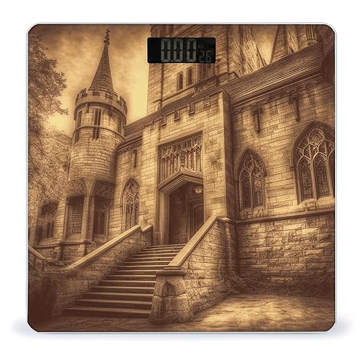 Vintage Medieval Castle Scale for Body Weight Highly Accurate Digital Bathroom Scale Sturdy Tempered Glass Weighing Scales with LCD Display Fashion Body Fat Smart Scales 400lb