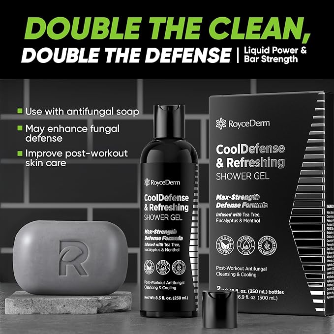 Roycederm Antifungal Body Wash for Men – Helps with Athlete’s Foot Jock Itch &amp Ringworm – Cooldefense Shower Gel with Tea Tree &amp Menthol Post-Workout Cleanse – SLS-Free 2 Pack