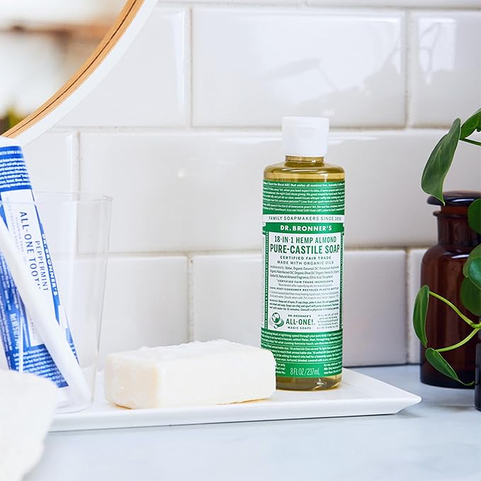 Dr. Bronner's Pure-Castile Magic Soap Liquid (Almond 16 Ounce) - Made with Regenerative Organic Certified Oils 18-in-1 Uses: Face Body Hair Laundry Pets and Dishes Concentrated Vegan Non-GMO
