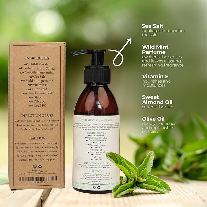 250ml Wild Mint Shower Gel – Rejuvenating Body Wash for Women &amp Men Deep Cleansing Hydrating Shower Gel for Dry Skin and Other Skin Types – Luxury Beauty Daily Body Cleanser