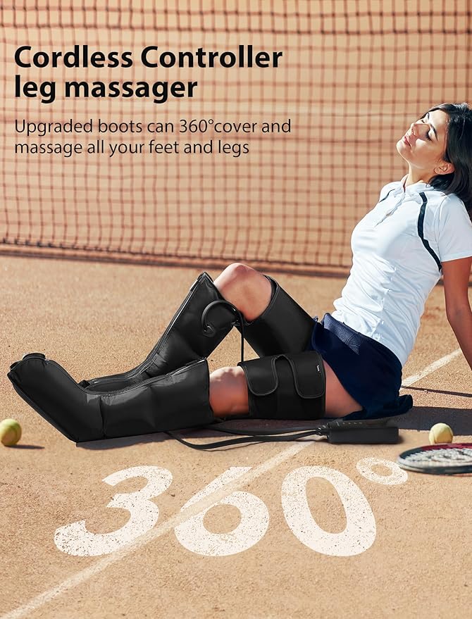 CINCOM Cordless Air Compression Massager - Rechargeable Leg &amp Foot Boots with 3 Modes 10 Intensity Levels 5 Timer Settings for Circulation Pain Relief Edema RLS &amp Recovery