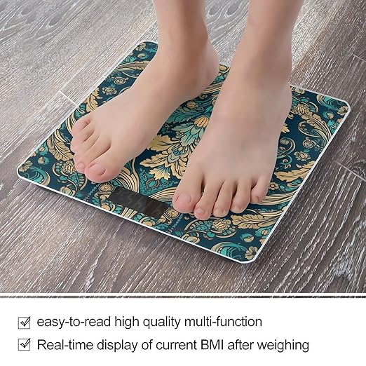 Retro Pattern Scale for Body Weight Accurate Digital Bathroom Scale Toughened Glass High Precision Scales Smart Weight Scales with Large LCD Backlight Display Weighing Machine